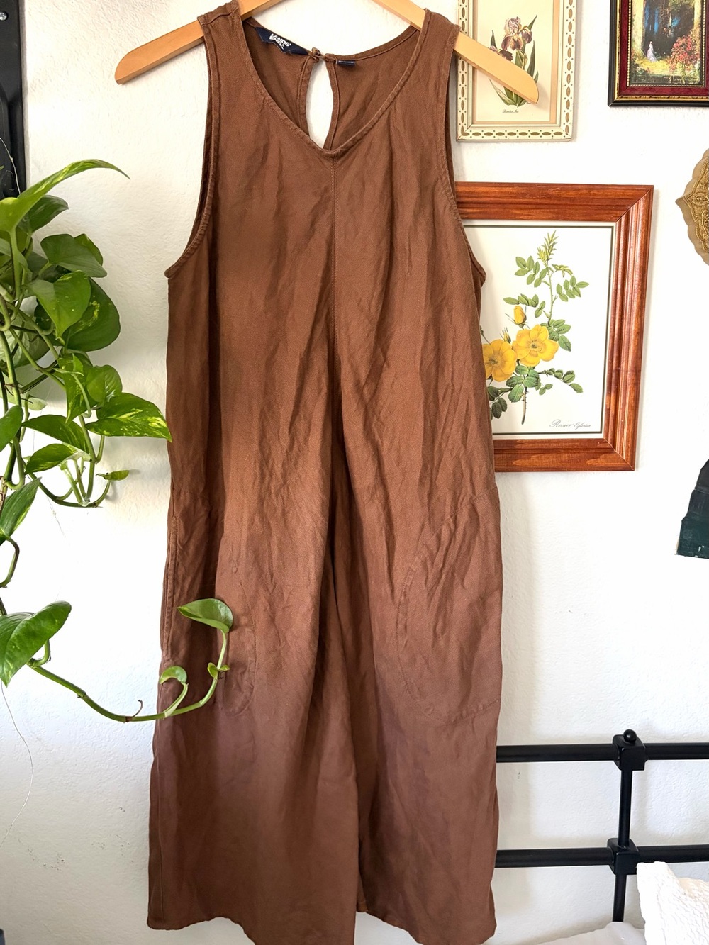 Lands’ End 100% Linen Sleeveless Dress w/ Pockets - Medium - Brown